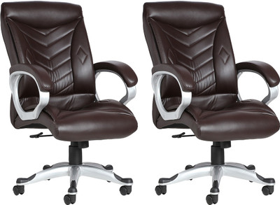 

VJ Interior Leatherette Office Arm Chair(Brown, Set of 2)