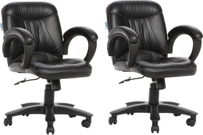 VJ Interior Leatherette Office Arm Chair(Black, Set of 2)