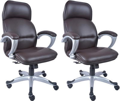 

VJ Interior Leatherette Office Arm Chair(Brown, Set of 2)