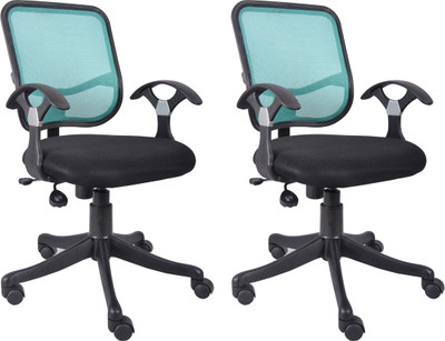 

VJ Interior Fabric Office Arm Chair(Blue, Black, Set of 2)