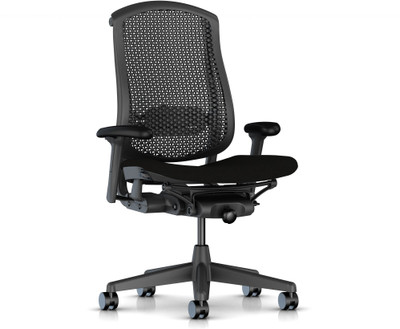 

HermanMiller Celle - Graphite Cellular back with Black upholstered Seat Cushion : Cellular Suspension Synthetic Fiber Office Arm Chair(Black)