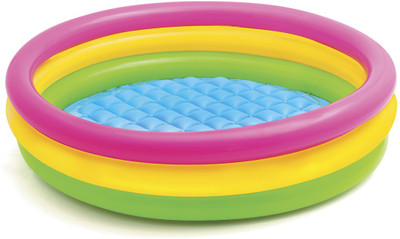 INTEX Sunset Glow Pool, 3-Ring, W/ Infl. Floor,Shelf Box Inflatable Swimming Pool(Multicolor)