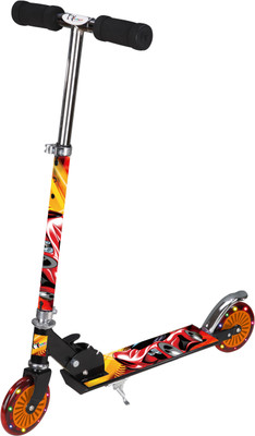 

Toy House Two Wheeled Metal Folding Skate Scooter with Disco Wheels and Height Adjustable Handlebar, Handlebar Bell and Hand Brake(Black)