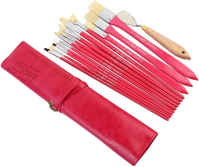 

Bianyo Flat, Filbert, Round, Fan, Bright Paint Brushes(Set of 13, Pink)