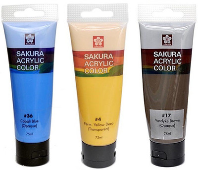 

Sakura Acrylic Color Tube(Set of 1, Cobalt blue, Perm Yellow Deep, Vendyke Brown)
