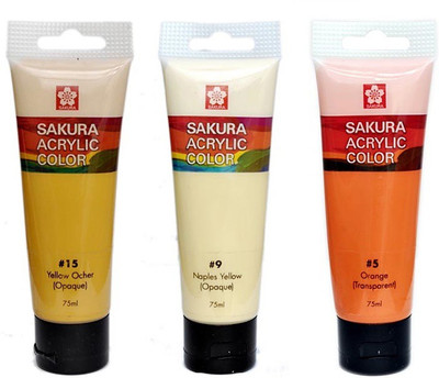 

Sakura Acrylic Color Tube(Set of 1, Yellow Ocher, Orange, Naples Yellow)