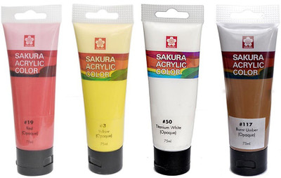 

Sakura Acrylic Color Tube(Set of 1, Red, Yellow, Titanium White, Burnt Umber)