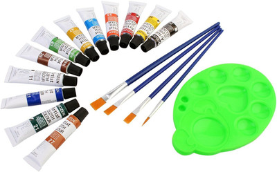 

DOZEN Artist Quality 12ml Fabric Color Tubes Set with 4 Paint Brushes & Palette Painting Art Set