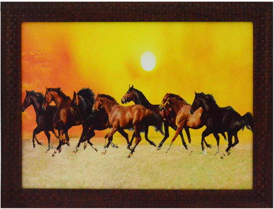 eCraftIndia Running Lucky Horses Design Satin Matt Texture Canvas 10.5 inch x 13.5 inch Painting(With Frame)