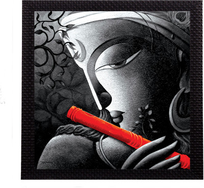 eCraftIndia Almighty Lord Krishna Satin Matt Textured UV Canvas 10 inch x 10 inch Painting(With Frame)