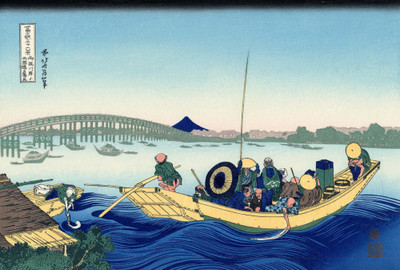 

Tallenge Japanese Art - Woodblock - Katushika Hokusai - Sunset Across The Ryogoku bridge - Large Size Unframed Digital Art Print On Photographic Paper(24 inch X 16 inch, Rolled)