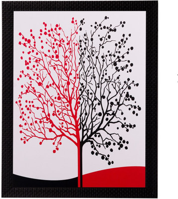 eCraftIndia Abstract Black and Red Tree Matt Textured UV Oil 14 inch x 11 inch Painting(With Frame)