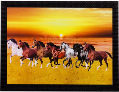 eCraftIndia Running Lucky Horses Matt Textured UV Oil 11 inch x 14 inch Painting(With Frame)