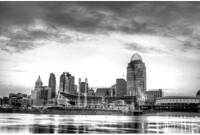 Pitaara Box Cincinnati Ohio Skyline, As Seen From The Riverbank In Newport Kentucky, USA Unframed Wall Art Painting Print Canvas 16 inch x 24 inch Painting(Without Frame)