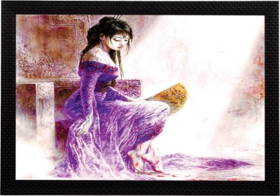 eCraftIndia Girl In Purple Dress Satin Matt Textured UV Art Canvas 14 inch x 20 inch Painting(With Frame)