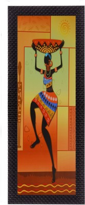 eCraftIndia Dancing Tribal Woman Satin Matt Textured UV Canvas 16 inch x 7 inch Painting(With Frame)