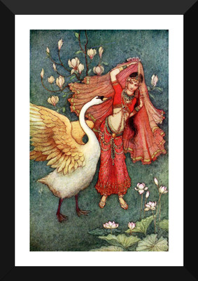

Tallenge - Warwick Goble - Damayanti And The Swan - Framed A3 Size Poster Paper Print(17 inch X 12 inch, Framed)