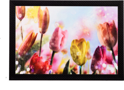 eCraftIndia Drops On Flowers Satin Matt Textured UV Art Canvas 11 inch x 14 inch Painting(With Frame)