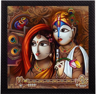 eCraftIndia Divine Krishna Radha Satin Matt Textured UV Canvas 10 inch x 10 inch Painting(With Frame)