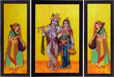 eCraftIndia Set Of 3 Lord Krishna With Radha Satin Matt Textured UV Canvas 14 inch x 24 inch Painting(With Frame, Pack of 3)