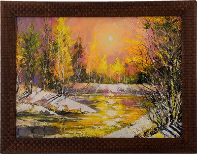 eCraftIndia Fall Season Scenary View Satin Matt Texture UV Canvas 11 inch x 14 inch Painting(With Frame)