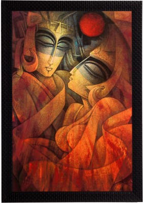 eCraftIndia Radha Krishna Abstract Satin Matt Textured UV Art Canvas 14 inch x 11 inch Painting(With Frame)