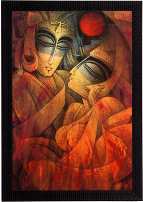 eCraftIndia Radha Krishna Abstract Satin Matt Textured UV Art Canvas 14 inch x 11 inch Painting(With Frame)