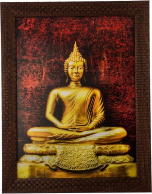 eCraftIndia Spritual Buddha Satin Matt Texture UV Canvas 14 inch x 11 inch Painting(With Frame)