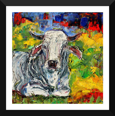

Tallenge - Contemporary Art - Oil Holy Cow (Scenes From India) - Framed A3 Size Poster Paper Print(17 inch X 12 inch, Framed)