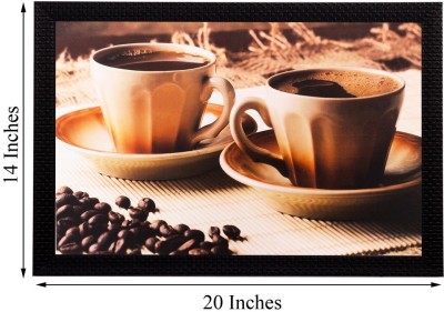 eCraftIndia Spilled Coffee Beans And Cups Canvas 14 Inch x 20 Inch Painting(With Frame)