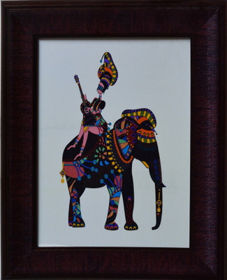 eCraftIndia Elephant Theme Satin Matt Texture Canvas 12.5 inch x 10 inch Painting(With Frame)