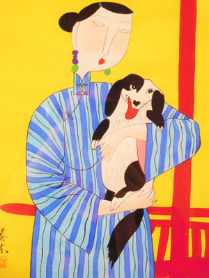 

Tallenge Japanese Art - Modern - Woman With Her Dog - Medium Size Unframed Digital Art Print On Photographic Paper(18 inch X 14 inch, Rolled)