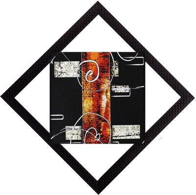 eCraftIndia Orange & Black Satin Matt Textured UV Art Canvas 12 inch x 12 inch Painting(With Frame)