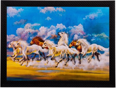 eCraftIndia Running Lucky Horses Matt Textured UV Oil 11 inch x 14 inch Painting(With Frame)