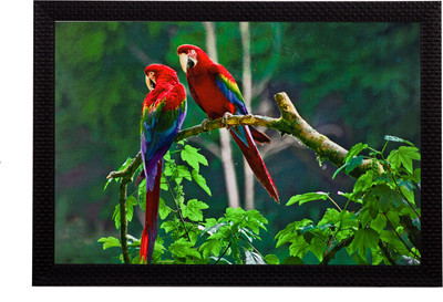 eCraftIndia Parrots Pair Satin Matt Textured UV Art Canvas 35.56 cm x 27.94 cm Painting(With Frame)