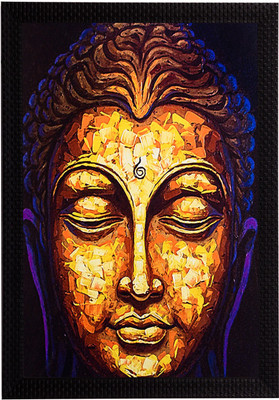 eCraftIndia Golden Lord Buddha Satin Matt Textured UV Art Canvas 14 inch x 11 inch Painting(With Frame)