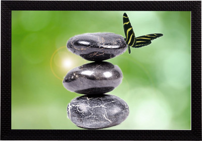 eCraftIndia Stone & Butterfly Satin Matt Textured UV Art Canvas 14 inch x 20 inch Painting(With Frame)