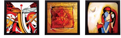 eCraftIndia Set Of 3 Lord Ganesha and Krishna Matt Textured UV Canvas 10 inch x 30 inch Painting(With Frame, Pack of 3)