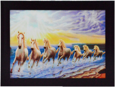 eCraftIndia Running Lucky Horses Design Satin Matt Texture Canvas 10.5 inch x 13.5 inch Painting(With Frame)