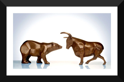 

Tallenge - Bull Bear At Stock Market - Framed A3 Size Poster Paper Print(17 inch X 12 inch, Framed)