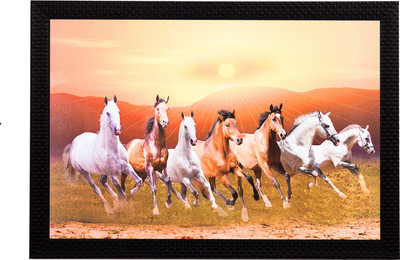 eCraftIndia Running Brown Horses Satin Matt Textured UV Art Canvas 11 inch x 14 inch Painting(With Frame)