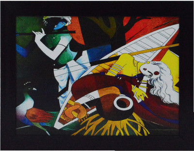 eCraftIndia Abstract Figures Satin Matt Texture Canvas 10.5 inch x 13.5 inch Painting(With Frame)
