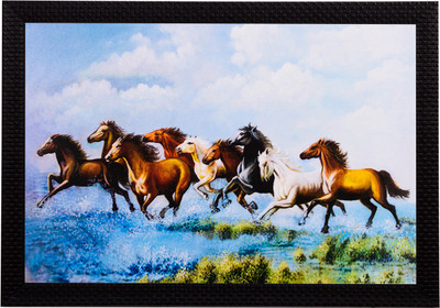 eCraftIndia Running Horses & Water Satin Matt Textured UV Art Canvas 11 inch x 14 inch Painting(With Frame)