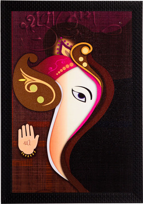 eCraftIndia Lord Ganesha Abstract Face Satin Matt Textured UV Art Canvas 14 inch x 11 inch Painting(With Frame)