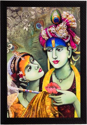 eCraftIndia Radha & Krishna Satin Matt Textured UV Art Canvas 14 inch x 11 inch Painting(With Frame)
