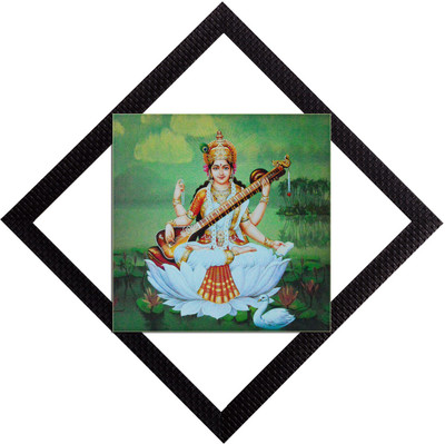 eCraftIndia Godess Saraswati Satin Matt Textured UV Art Canvas 12 inch x 12 inch Painting(With Frame)