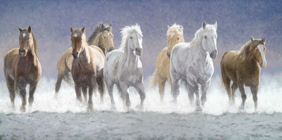 

Tallenge - Horses Running Through The Waters - Oil Painting - Unframed Poster Paper Print(11.6 inch X 16.5 inch, Rolled)