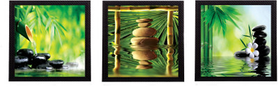 eCraftIndia Set Of 3 Stones and Owner Satin Matt Textured UV Canvas 10 inch x 30 inch Painting(With Frame, Pack of 3)