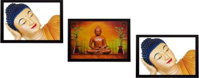 eCraftIndia Set Of 3 Holu Lord Buddha Satin Matt Textured UV Canvas 14 inch x 30 inch Painting(With Frame, Pack of 3)