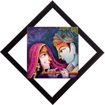 eCraftIndia Radha Krishna & Flute Satin Matt Textured UV Art Canvas 12 inch x 12 inch Painting(With Frame)